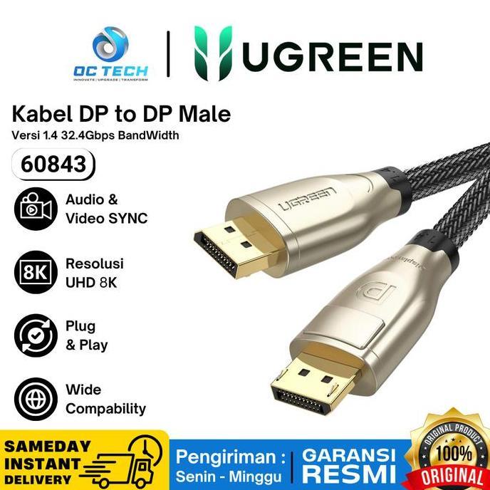 Kabel DisplayPort to DisplayPort 1.4 8K 60Hz Kabel DP to DP Ugreen 60843 Original Garansi Resmi