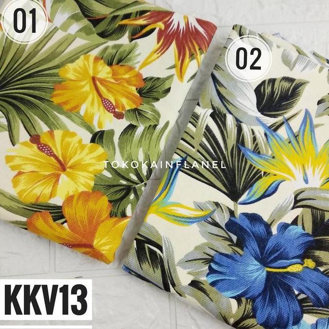 Nahen- Kain / Bahan Kanvas Motif Kembang Sepatu Besar  Kkv13 Uk 50Cmx145Cm