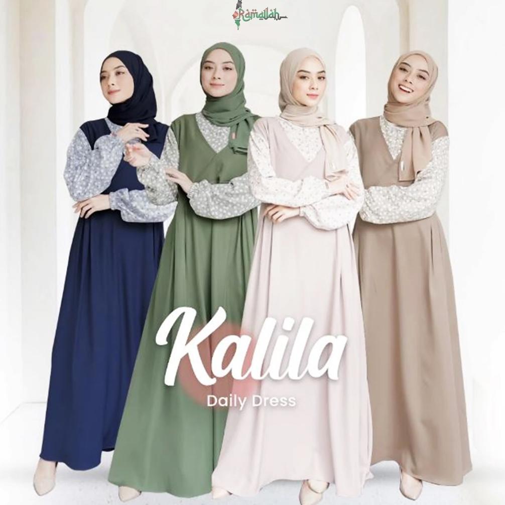 Hemat Kalila Dress Muslim Korea Greengrey Greenforest - Gamis Wanita Terbaru Syakila Twill Premium
