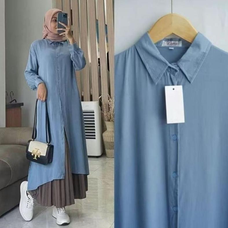 HOT [ RAYON TWILL ] LAURA LONG TUNIK RAYON TWILL PREMIUM | ATASAN TUNIK LONG OVERSIZE WANITA