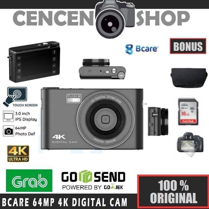 FREE++ | Bcare Mirrorless Digital Camera 64MP 4K - Kamera Poket 3.0" IPS Touch Screen Digi Cam Pocke