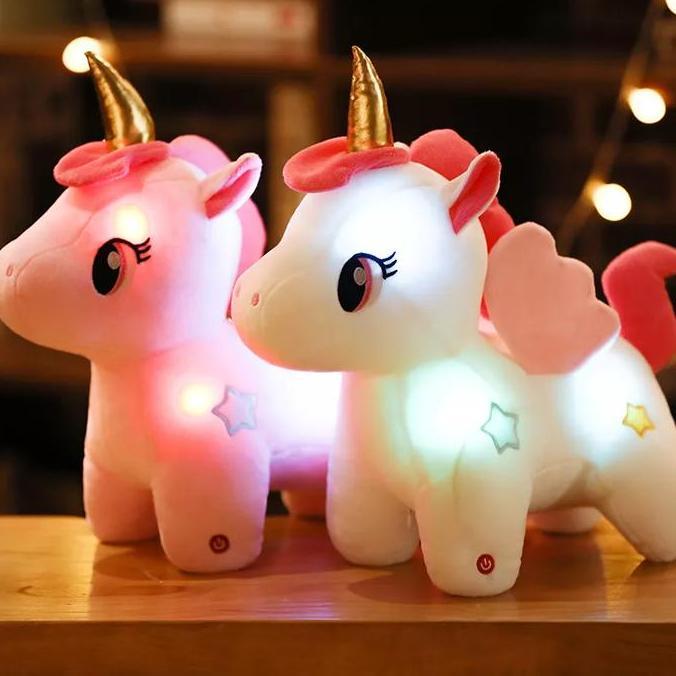 Boneka Unicorn Bertanduk Mainan kuda Poni Led Bisa Nyala Kado Hadiah Ulang Tahun Anak