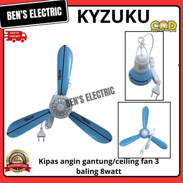 big sale kyzuku kipas angin gantung / ceiling fan 3 baling mini cocok etalase untuk rumah makan 8w