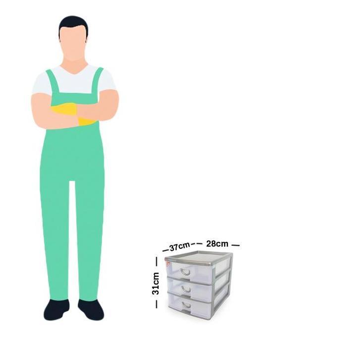 NEW SHINPO LACI SUSUN MINI PLASTIK 3 SLOT RAK CONTAINER MAXIM MINI DRAWER SPO-SIP-355-S3 ABU-ABU ORI