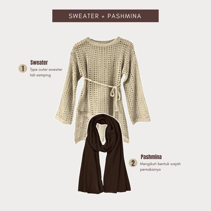 OOTD One Set Wanita Kekinian | Sweater Rajut + Rok Susun + Pashmina | Outfit Kuliah Hijab Style | DD