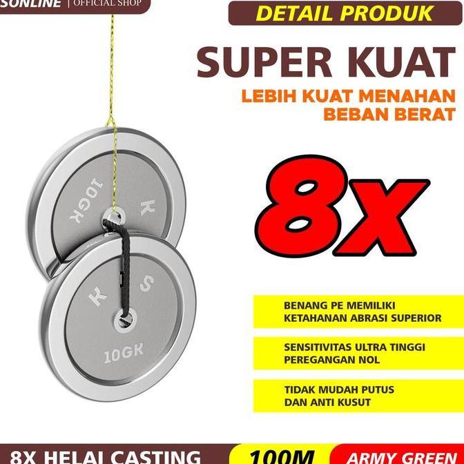 Lansungkirim- Sonline Tali Pancing Pe Megabarra 8X 100M 8 Helai Rna Colorfull Alat Ikan Joran