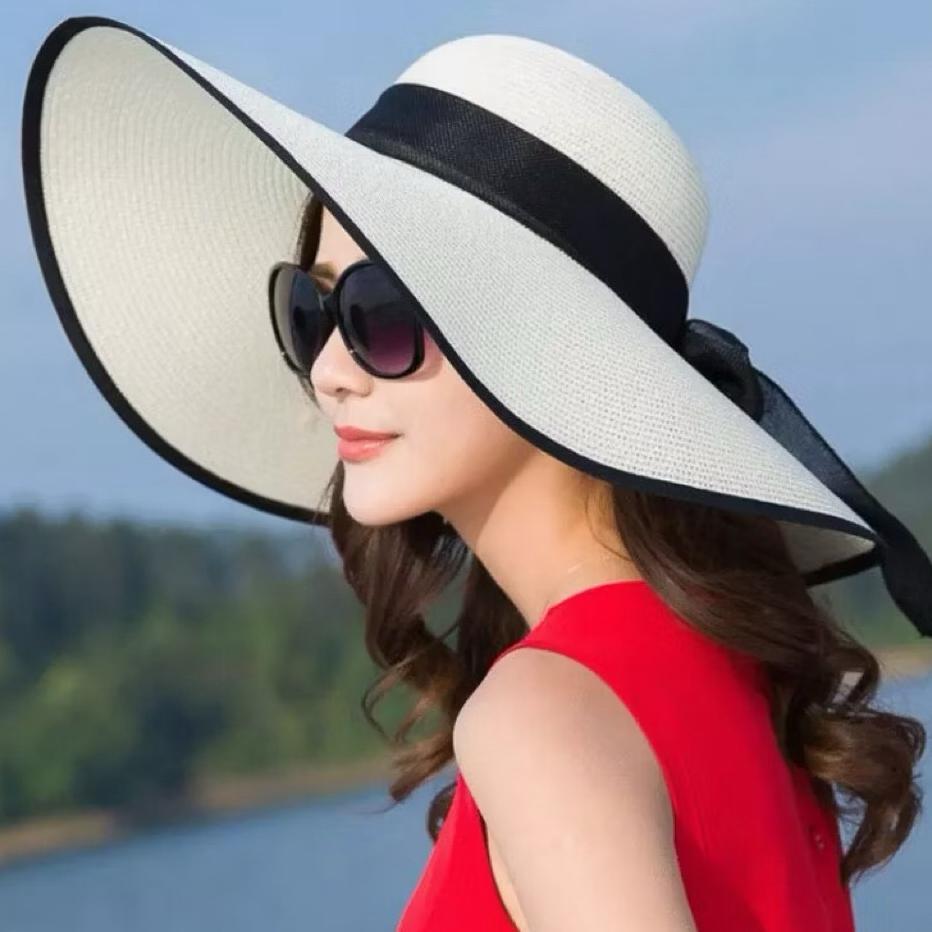 Topi Pantai Lebar Bahan Raffia Tebal Premium List Hitam / Topi Pantai Lebar / Topi Pantai Lipat Deli