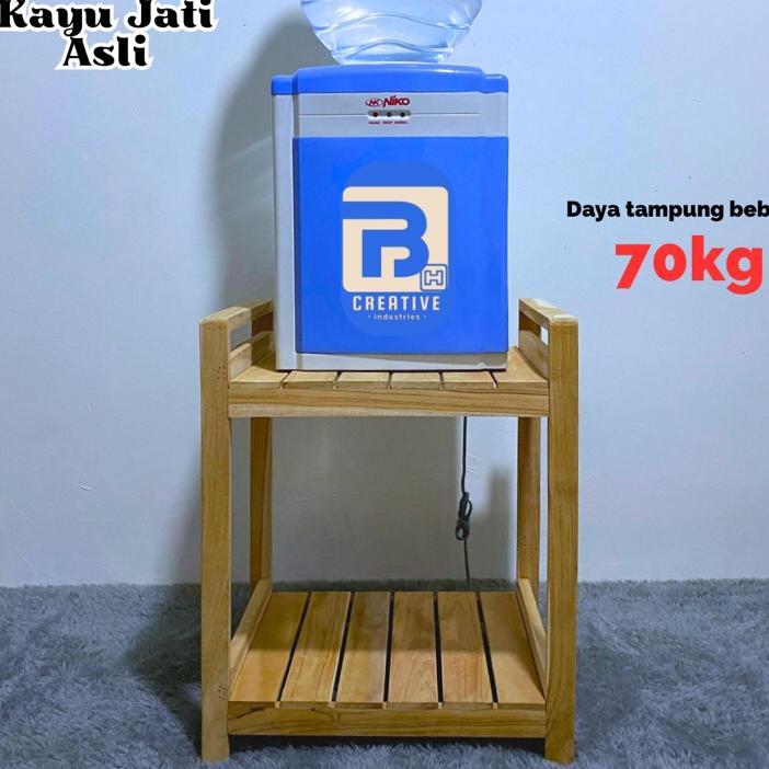 Rak Dispenser Galon 2 Tingkat Kayu Jati Rak Kayu Susun Serbaguna