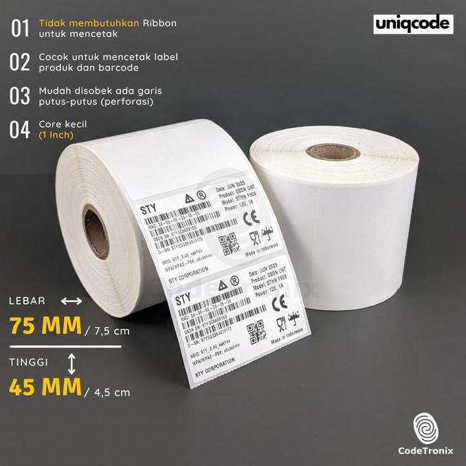 Label Stiker Kertas Thermal 75x45 Direct Sticker Barcode Roll 1 Line 1000 pcs