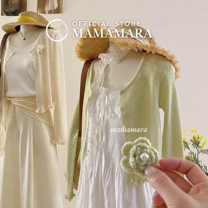 DISKON MAMAMARA - Cardigan Outer Rajut Tipis Bunga Mawar Luaran Santai Adem Knitwear Simple Daily Wa