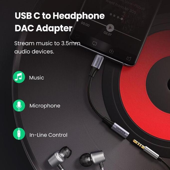 UGREEN Converter Splitter DAC Type C ke Jack 3.5mm+Type C Charging Audio Call