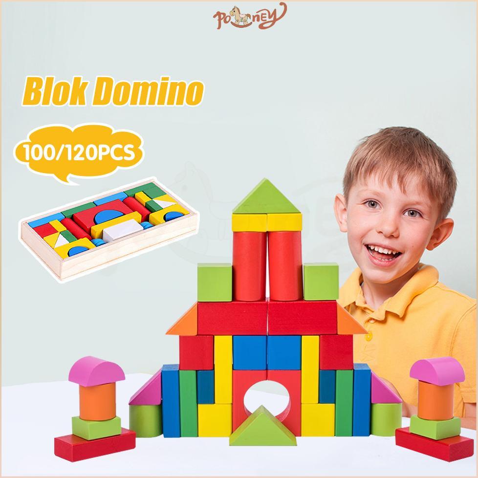 ORIGINAL PONEY MAINAN EDUKASI MINI CASTLE BLOK BANGUNAN BENTUK GEOMETRIS PUZZLE KAYU MAINAN BALOK KA