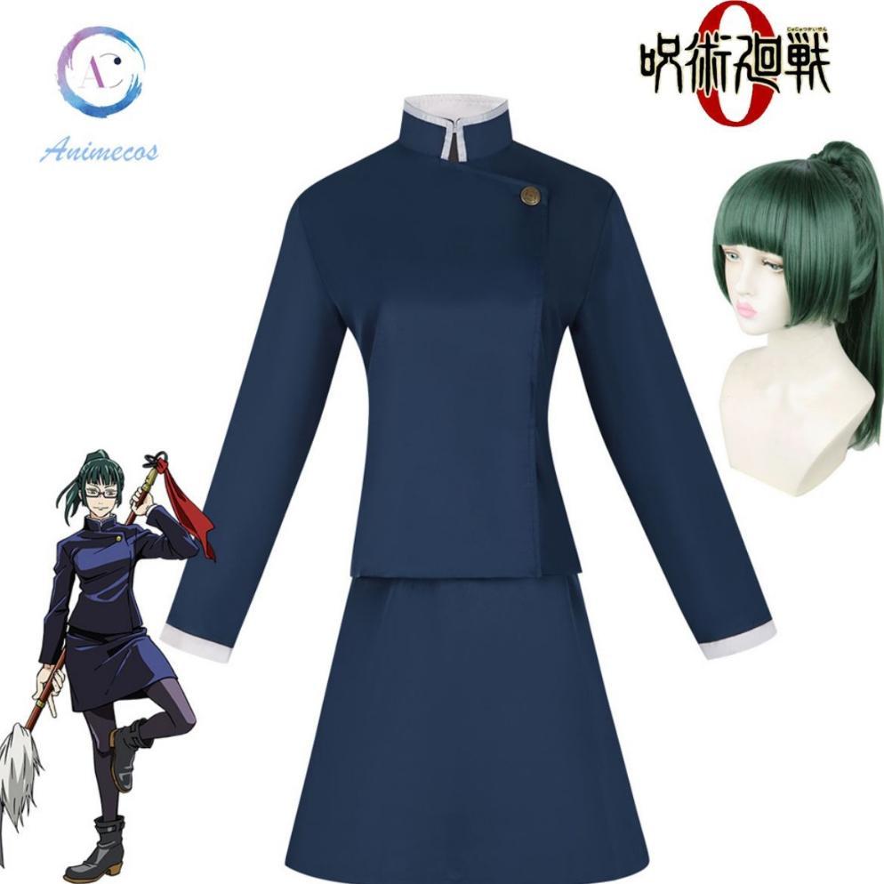 Maki Zenin Kostum cosplay Anime Jujutsu Kaisen cosplay Setelan rok top wig Pakaian untuk wanita Top