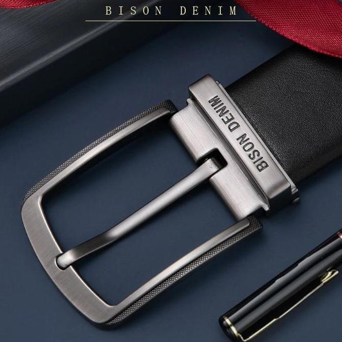 Asura- Bison Denim Gesper Ikat Pinggang Pria Kulit Sapi N71625 - Hitam, 130 Cm Black Stainless