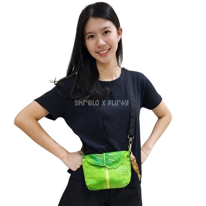 Tas Bahu Selempang Shrelo Shoulder Bag Nasi Uduk Liwet Motif Bungkus Daun Pisang Mini Bahan Kilap Ka