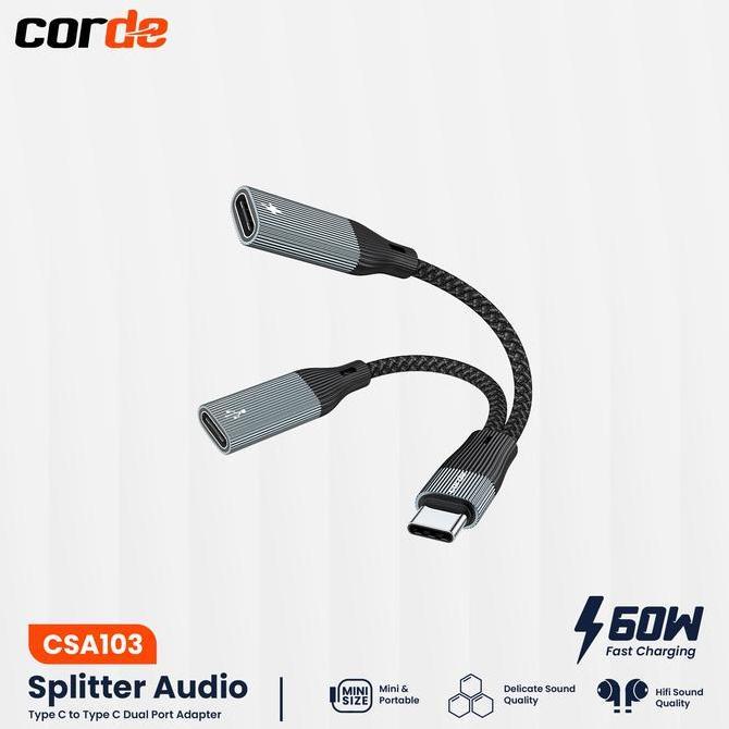 Lansungkirim- Corde Type C Audio Splitter & 60W Charger: Dual Type C Splitter Csa103