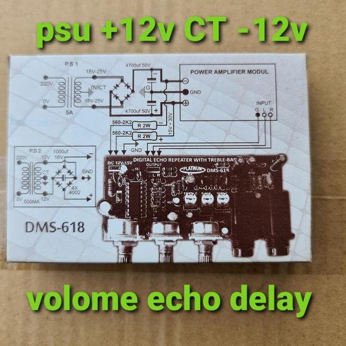 dms 618 kit pcb  pre amp mic digital echo repeater treble midle vokal vocal plus pengaturan tone kon