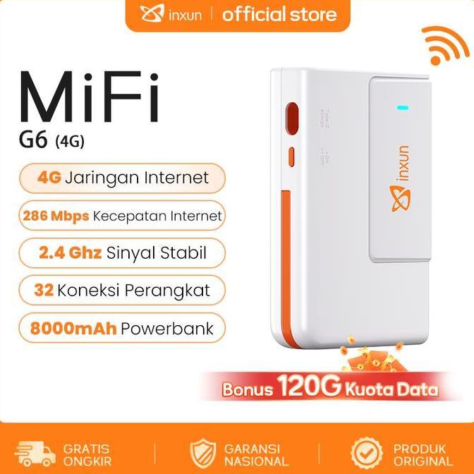 G6 Mifi Bonus 120Gb Selama 12 Bulan S&K Modem Wifi Powerbank Charger 4G Internet Wifi6 Modem Portabl