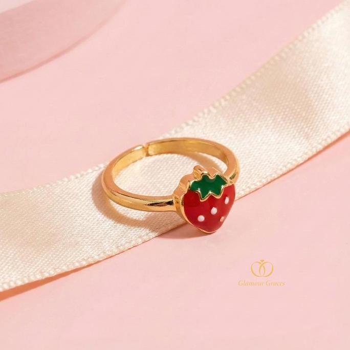 Topatop567 - Cincin Anak Titanium Model Love Gold Permata Perhiasan Anak Anti Karat & Anti Alergi