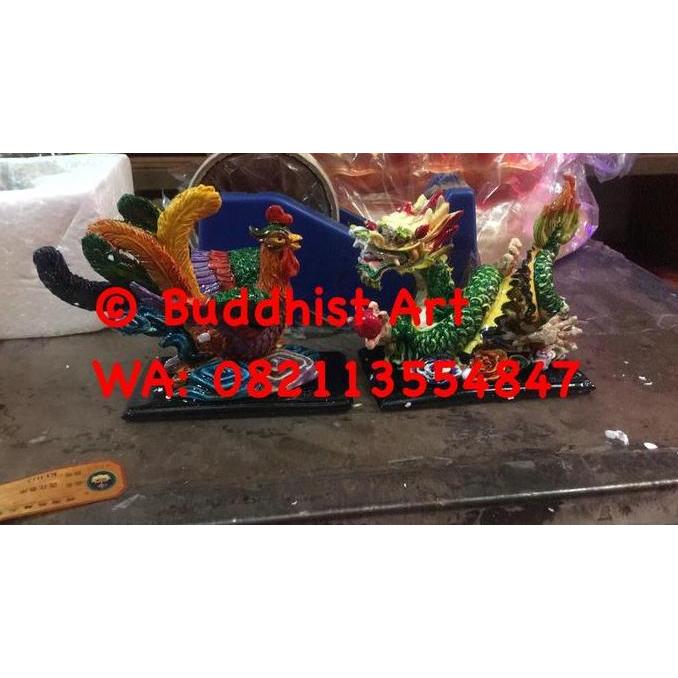Pajangan fengsui burung hong dan naga 9 cm