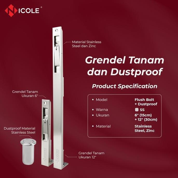 Edificio- Grendel Tanam Pintu 6" + 12" Grendel Slot Pintu Flush Bolt