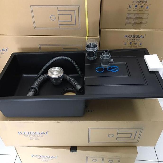 Kitchen Sink Granite Hitam 1 Lubang Sayap Kossai KG 10050 Sink Granite