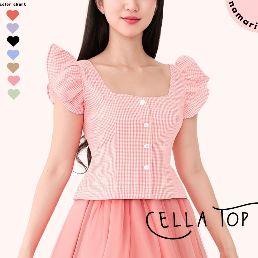 Awet Namari - Cella Top - Baju Blouse Blus Croptop Korean Rempel Ruffle Kotak Wanita