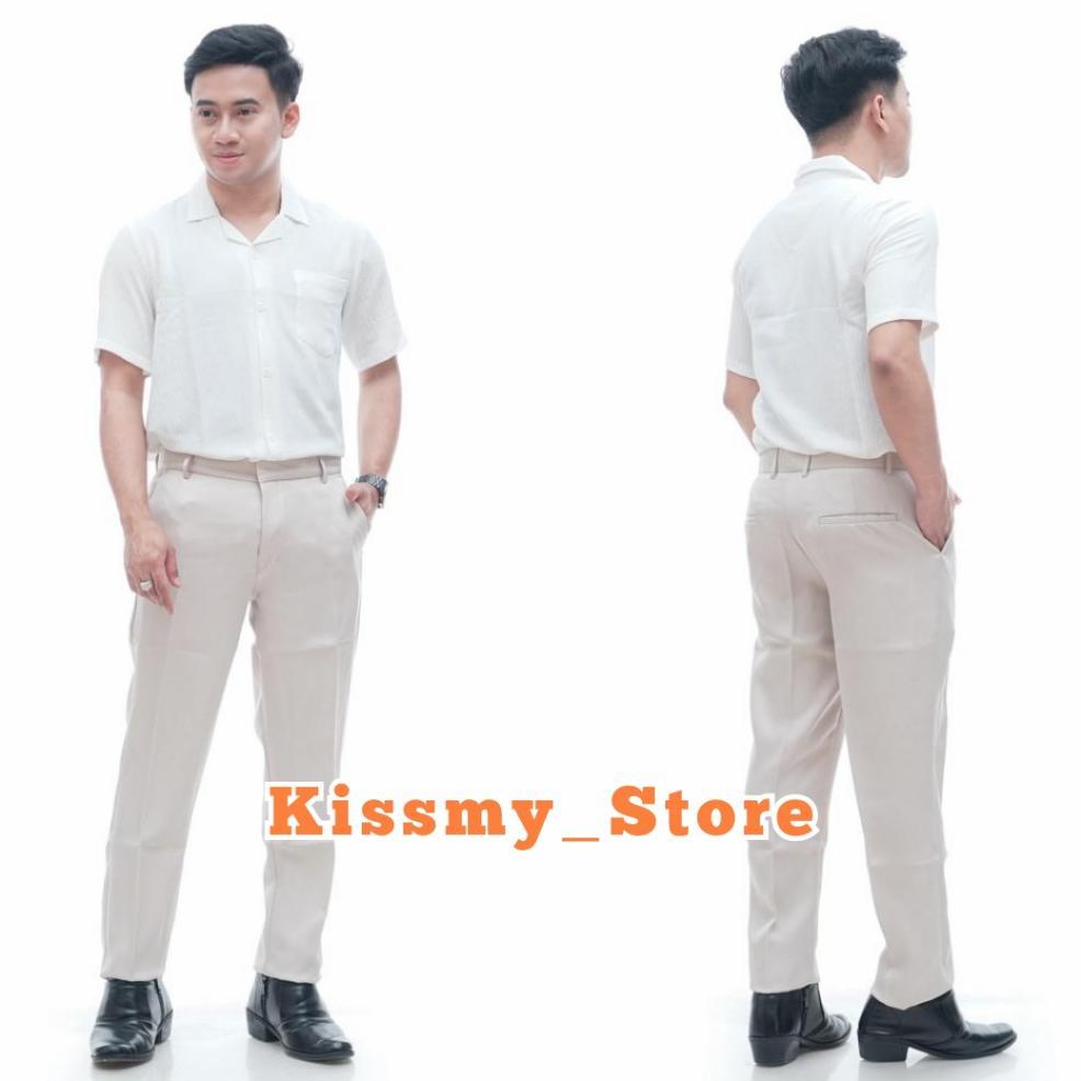 Celana Formal Pria Slim Fit Celana Kantor Pria Bahan Cream
