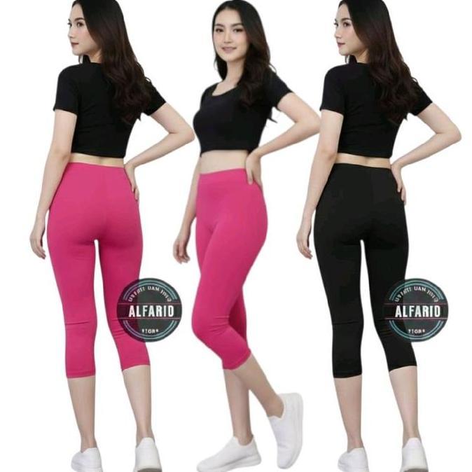 DF183 - ALFARID STORE Celana Legging Spandek Licin 3/4 - Leging Dewasa Pendek Santai Daleman Melar  
