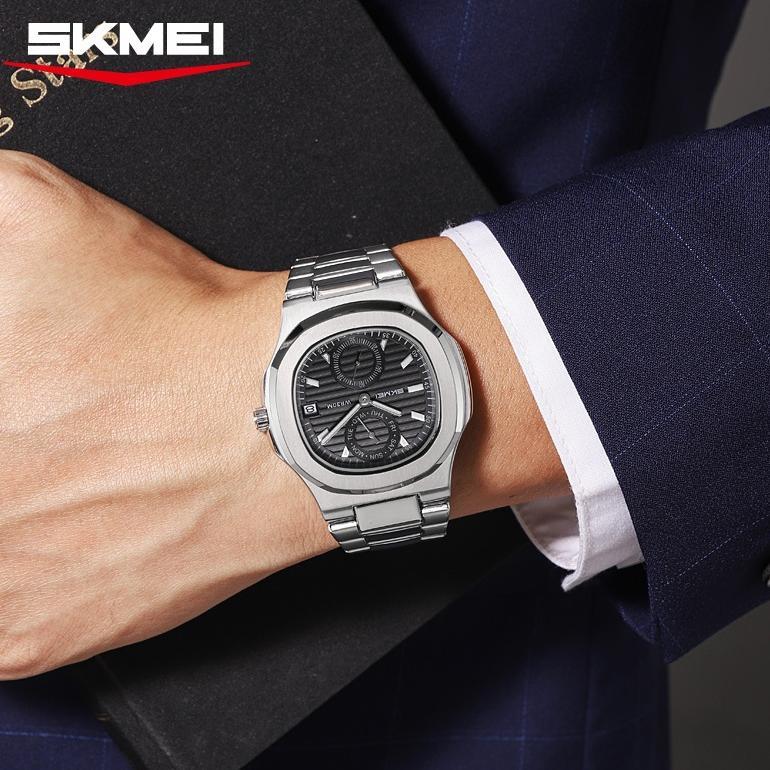 Murah Skmei 2423 Jam Tangan Pria Analog Chronograph Tali Stainless Steel Mgos