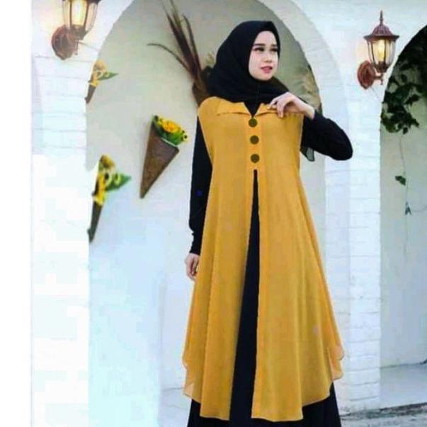 Tahan Lama  Long Outer Cardigan Kardigan Gardigan Wanita Panjang Fashion Muslim Kekinian Terbaru Tan