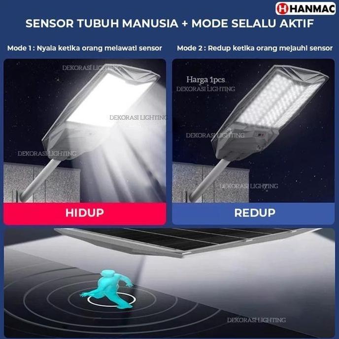 NEW Lampu jalan solar cell led 300w 500w dimmable sensor gerak PJU taman tiang pagar dinding tenaga 