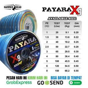 HAMMERHEAD Senar Pancing PE Braided PAYARA X8 100M Multicolor Connecting Spool Tali Pancing Pe Super