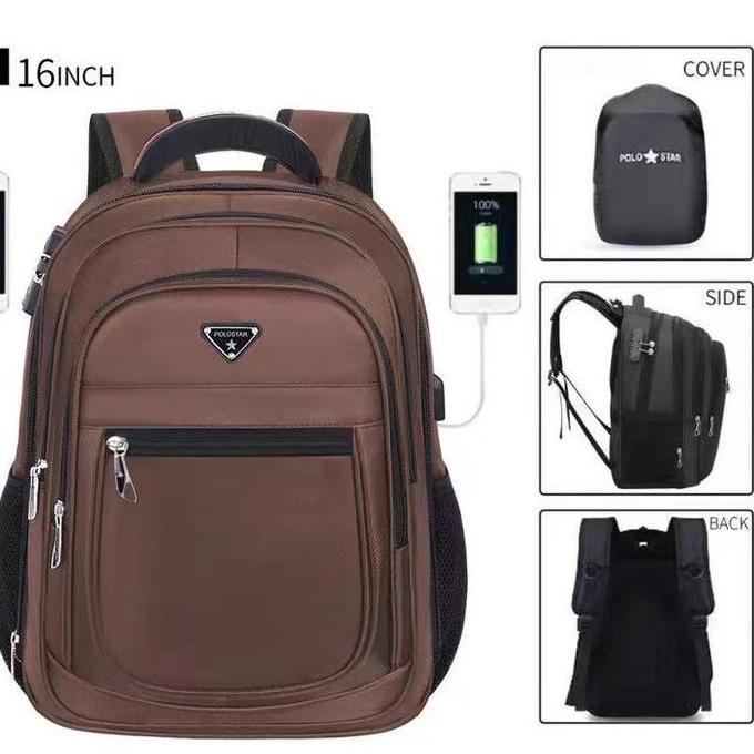 POLO STAR Tas Ransel Laptop Backpack Pria Wanita Sekolah Tas Punggung Laptop Gembok USB Port
