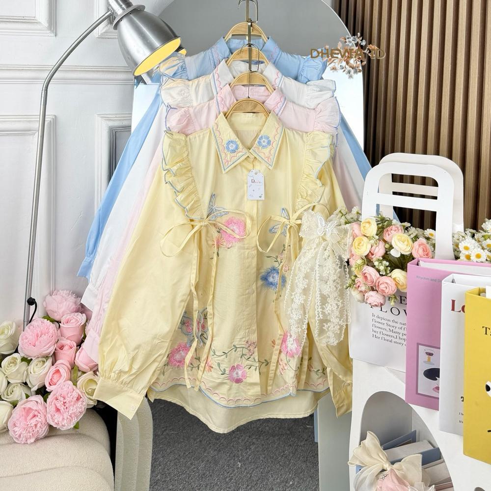 Grade Ori Dhivaa Blouse Wanita Ruffle Popline Motif Bordir Terbaru By Dhevia Id/Blouse Wanita Poplin