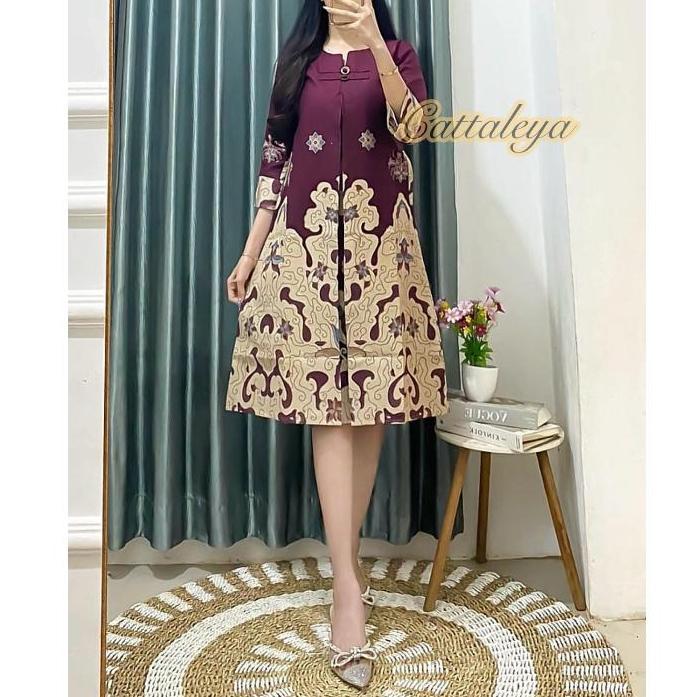 Premium Dress Batik Modern Tunik Puring Trikot Batik Wanita Premium Trendy Elegan