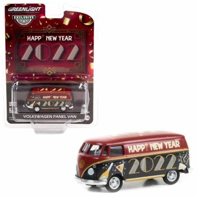 1/64 Greenlight Volkswagen VW T2 Panel Van Happy New Year 2022 Diecast