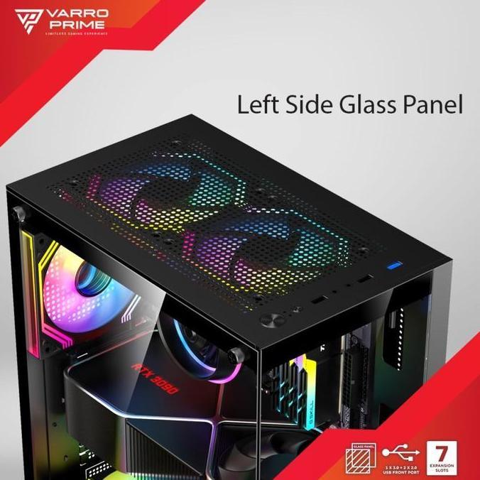 Casing PC Gaming Varro Prime Aquarine ATX Free 3Fan RGB Tempred Glass