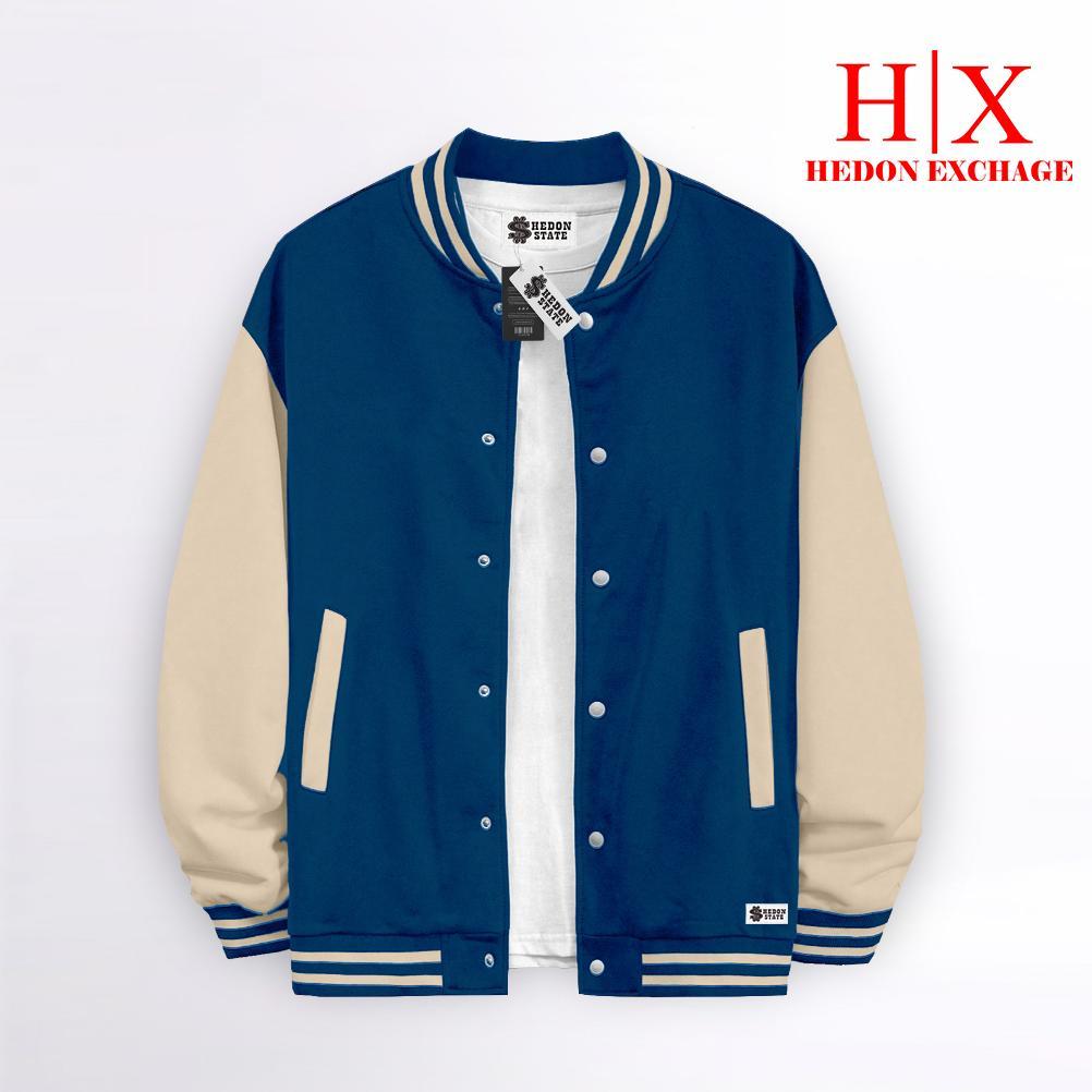 original hedon state jacket varsity baseball kancing polos hitam putih pria wanita unisex kekinian