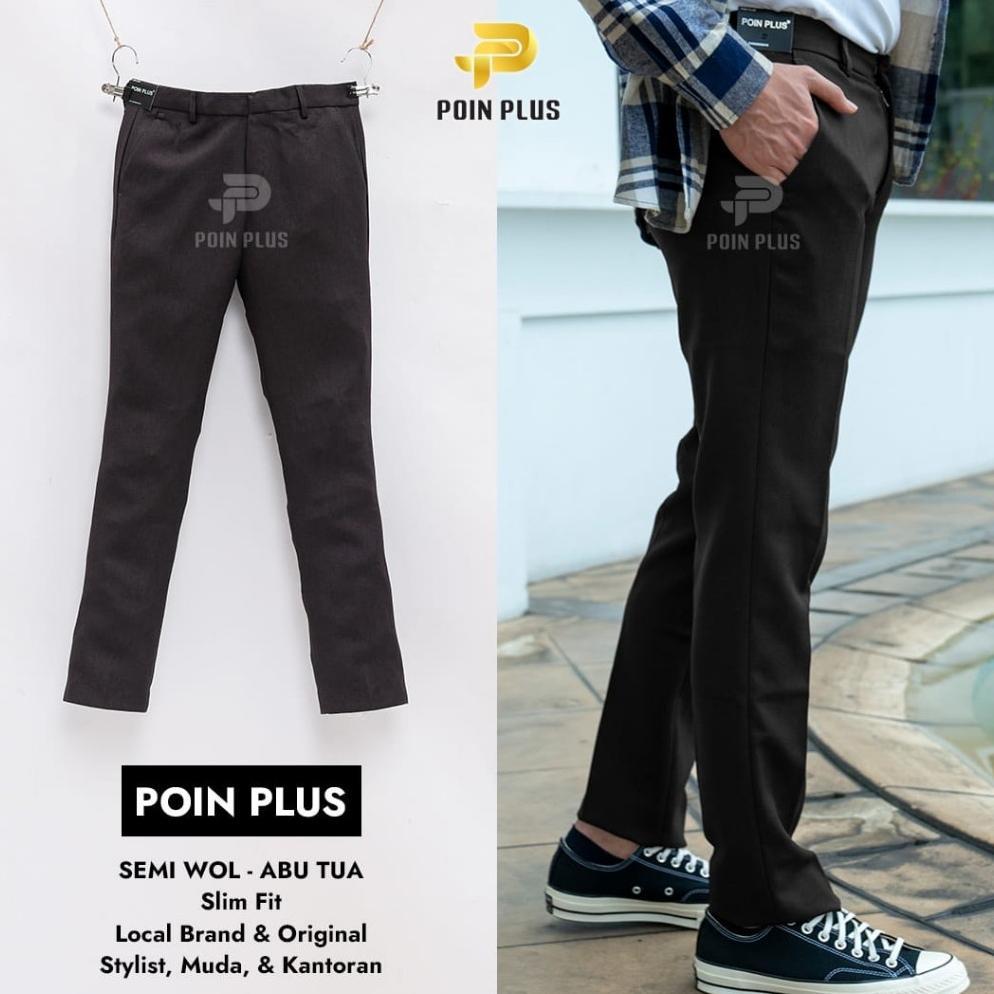 NEW PROMO celana bahan slim fit poin plus | celana kerja slim fit pria poin plus | celana kantor pri