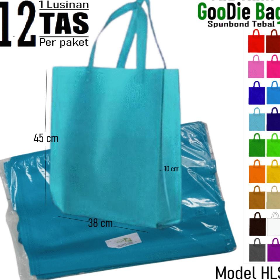 1 Lusinan Isi 12 Tas Kain Spunbond Goodie Bag Tali Ukuran Jumbo Besar Xl 38X45X10 Untuk Shopping / K