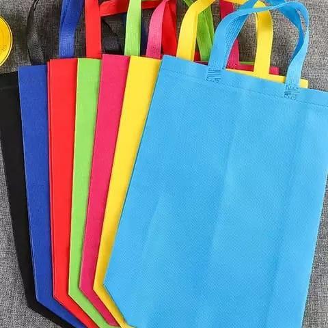 1 Lusin Isi 12 Tas Kain Spunbond Kotak / Handle Box Goodie Bag Polos Ukuran M= 25X30X10 Kantong Bela