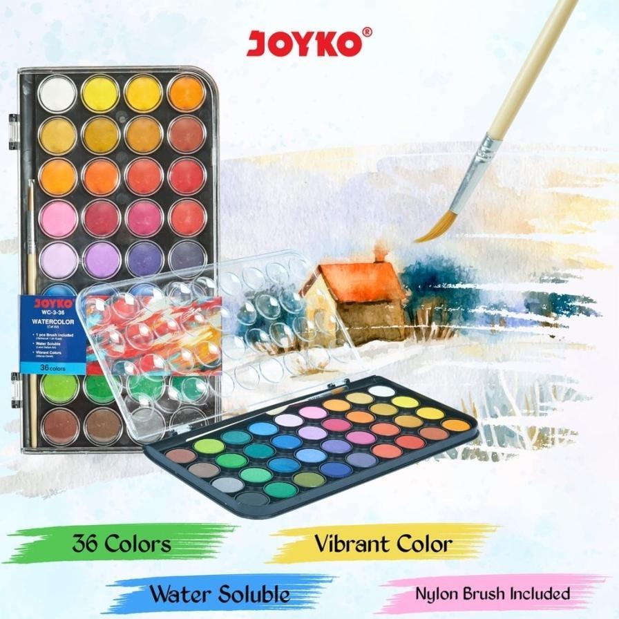 Cat Air Vibrant Colours / Watercolor Cake Joyko 36 Warna Free Kuas Lukis Wc-3-36