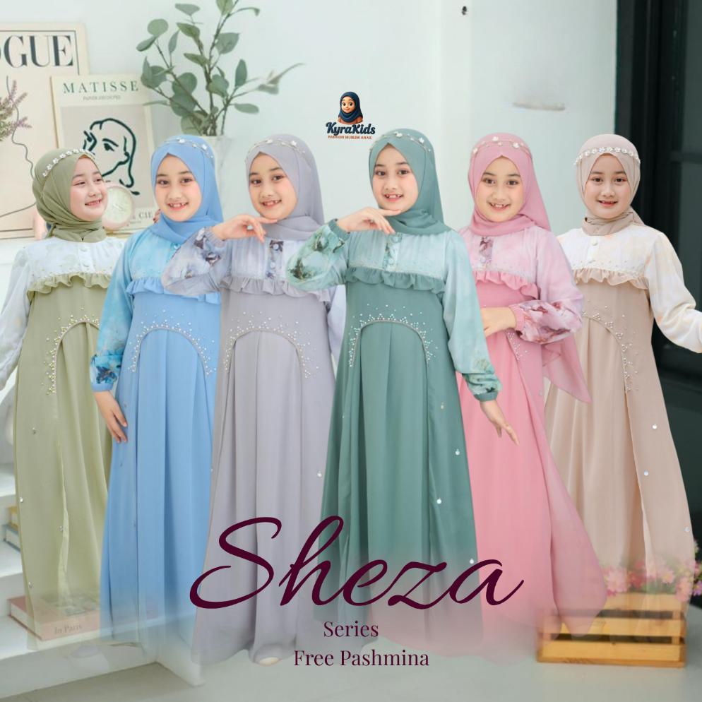 pengiriman cepat Kyra Kids Sheza Series | Gamis Anak Prempuan Syari 4-12 Tahun set Pashmina Instan B