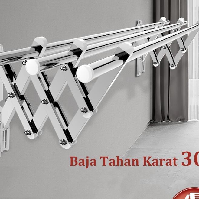 Promo Kuat Kokoh Tahan Lama Berkwalitas  Jemuran Dinding Lipat Stainless 2 Meter Jemuran Baju Pakaia
