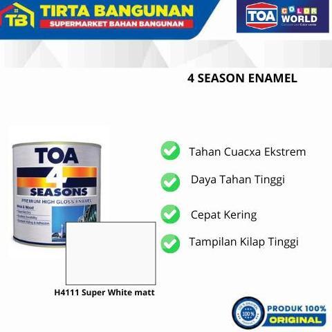 TOA 4 SEASON PAINT PREMIUM HIGH GLOSS ENAMEL CAT KAYU & BESI GLOSSY BULAT MINIMALIS 0.9 LT Hitam Put