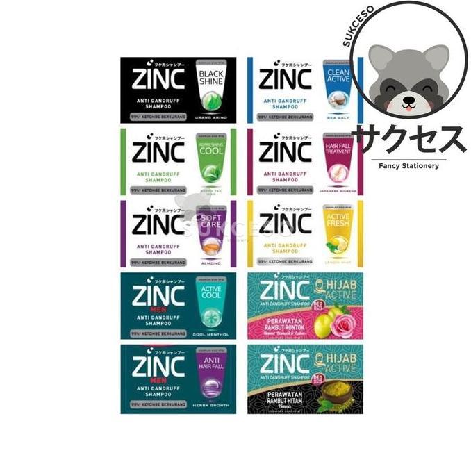 ZINC Shampoo Hijab Sachet 10ml Sachet Renceng 12 Pcs | Shampo Zinc Perawatan Rambut, Active Fresh