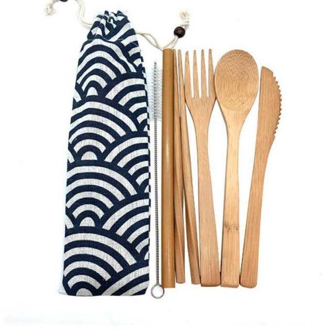 [COD] Set Perlengkapan Alat Makan Sendok Garpu Sumpit Sedotan Bamboo bambu Kayu Jepang Korea Unik Tr