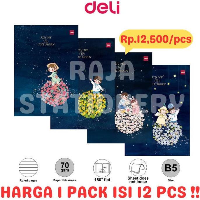 DELI NOTEBOOK B5 SEWING COVER BUKU TULIS DELI B5 FLOWER LUSIN [12PCS]