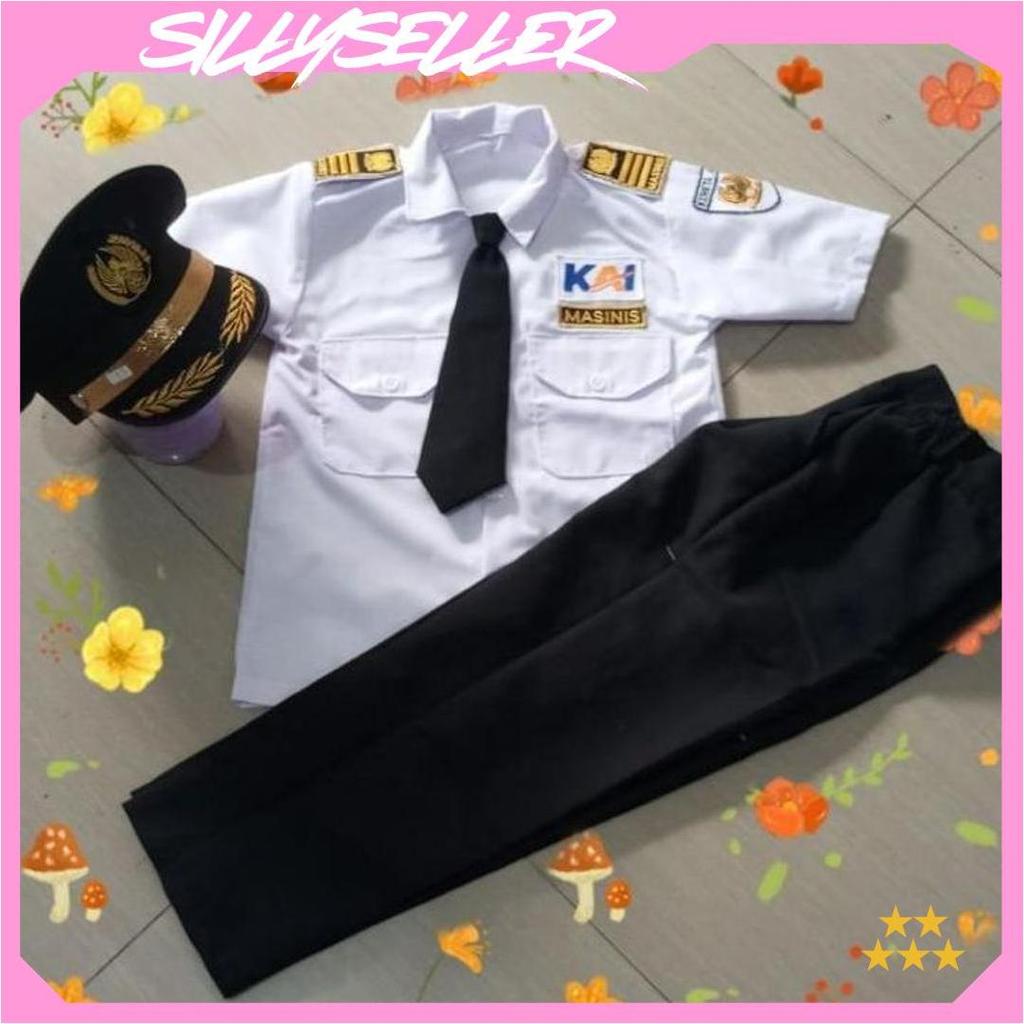 1 Set Masinis Anak seragam masinis kai. baju masinis anak costum masinis KZ Terlaris